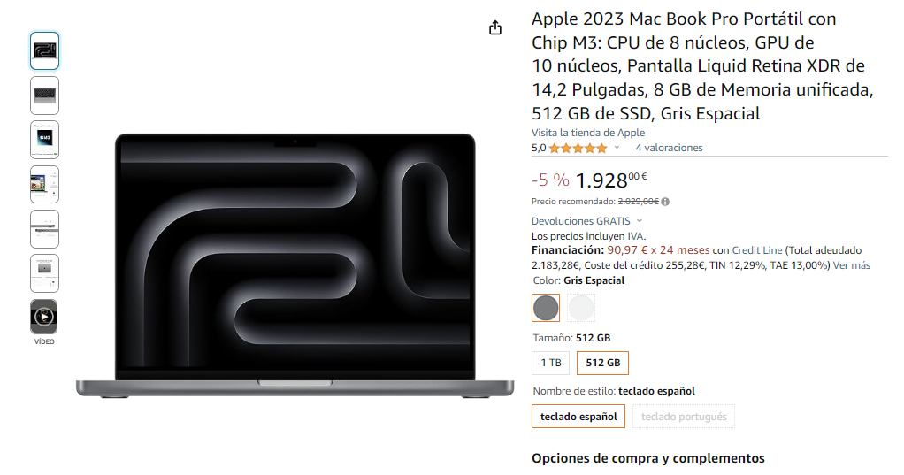 Pagina de amazon con el precio actual del producto